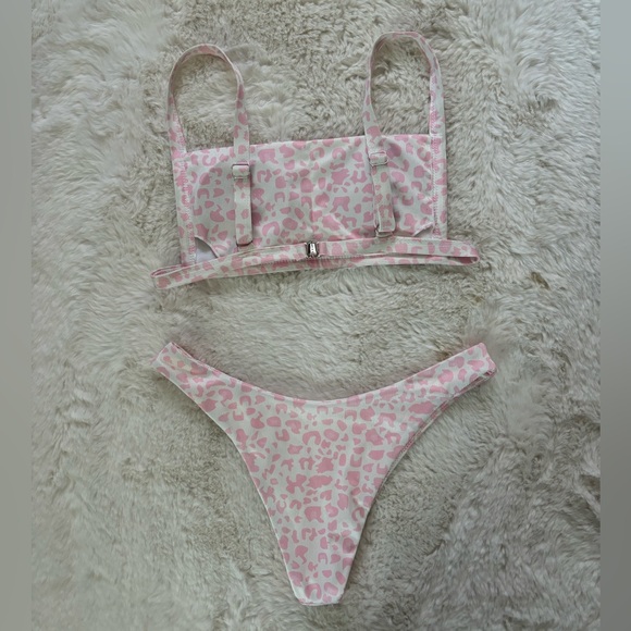 ZAFUL - Pink and White Leopard Print Ribbed Bikini Set - Picture 5 of 8